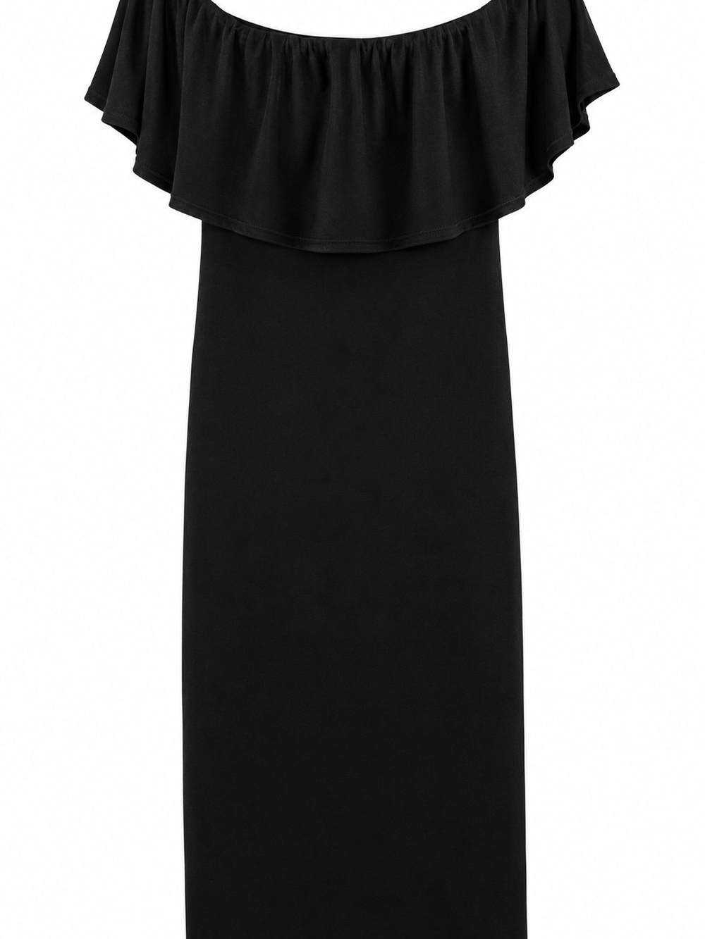 size L (can mit a curvy med) Off-Shoulder Black Maxi Dress with Ruffle Detail